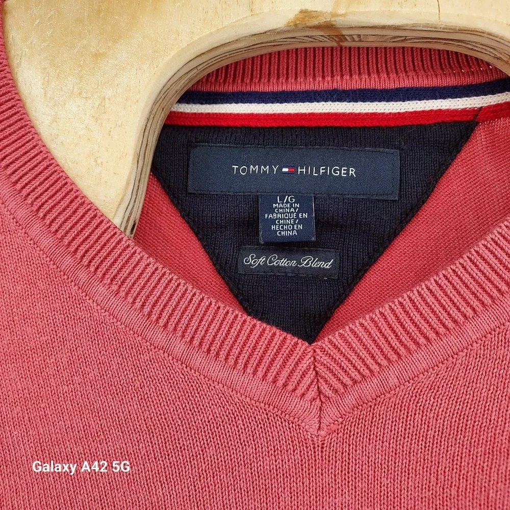 Tommy Hilfiger‎ Men's Coral V Neck Soft Cotton Blend Sweater L G
